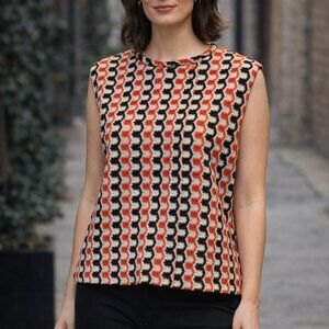 Vintage 1960s Mod Geometric Knit Shell Top – L red black white